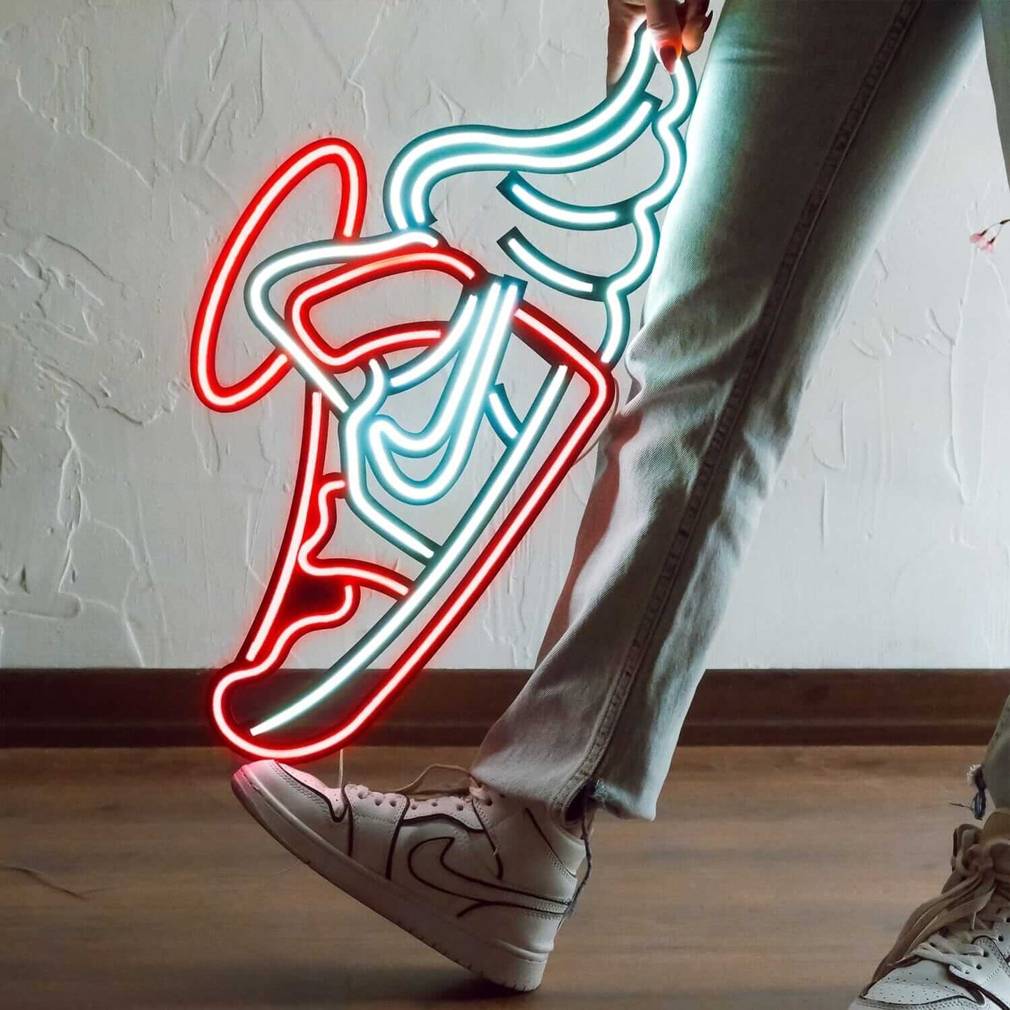 Flying Jordan - Neon Signs Neon Wall Art | SKU: NEO-069 | Available at Decojuana | Tags: metal neon wall decor,Michael Jordan,neon abstract,Neon Artwork,neon party wall decor,neon wall art,Neon Wall Decor