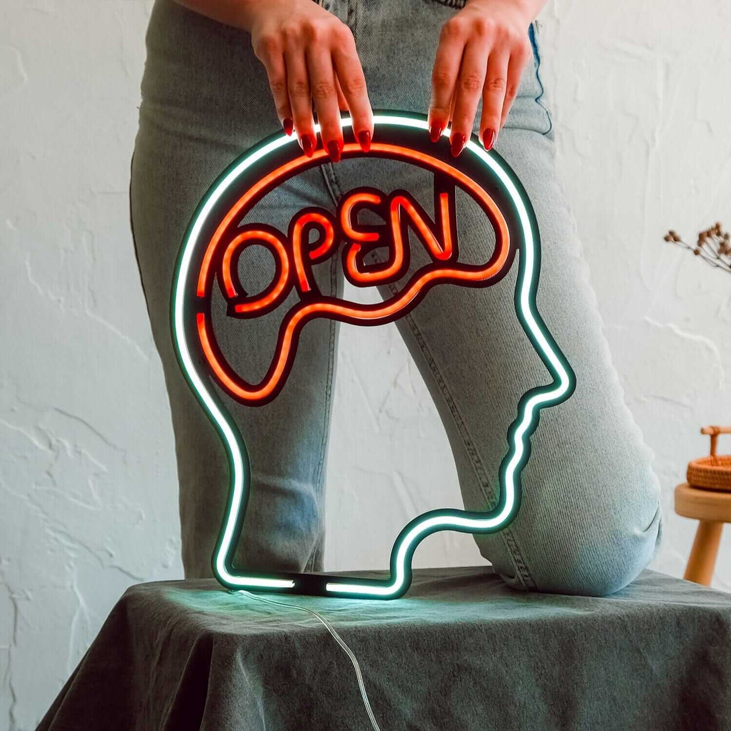 Open Mind - Neon Signs Neon Wall Art | SKU: NEO-067 | Available at Decojuana | Tags: metal neon wall decor,Metal Neon Wall Letter,neon abstract,Neon Artwork,neon party wall decor,Neon Signs,neon wall art,Neon Wall Decor,Valentine's Day Gift