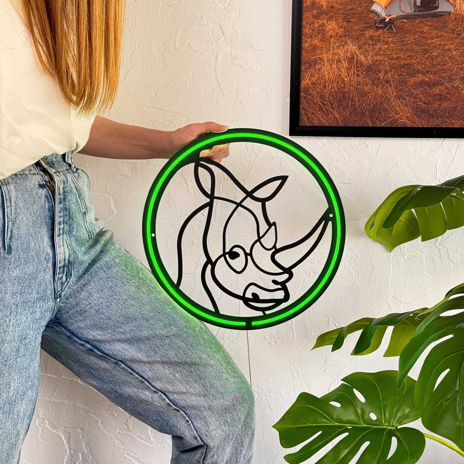 Rhino - Neon Signs Neon Wall Art | SKU: NEO-100 | Available at Decojuana | Tags: animal neon wall decor,metal neon wall decor,neon abstract,Neon Artwork,Neon Signs,neon wall art,Neon Wall Decor