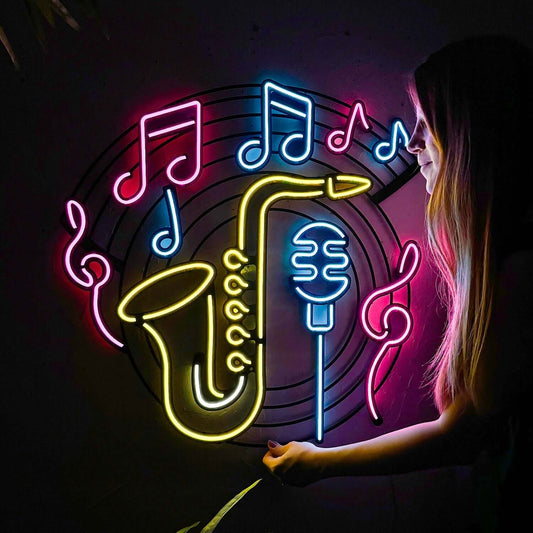 Saxophone & Music - Neon Signs Neon Wall Art | SKU: NEO-145 | Available at Decojuana | Tags: Neon Artwork,Neon Signs,neon wall art,Neon Wall Decor