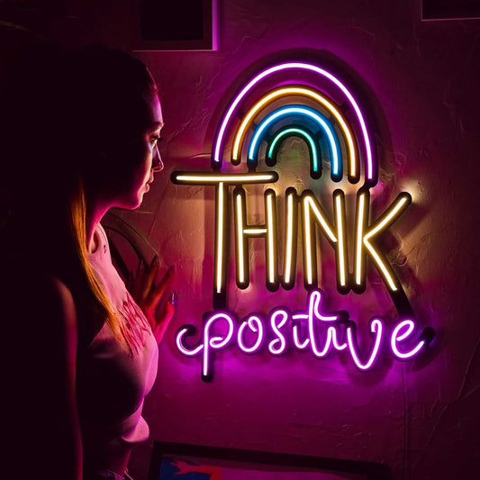 Think Positive - Neon Signs Neon Wall Art | SKU: NEO-053 | Available at Decojuana | Tags: Light,Lightning,Metal Artwork,Metal Decoration,Metal Letter,Metal Neon Wall Letter,Metal Wall Art,Metal Wall Art Decor,Metal Wall Decor,Metal Wall Letter,Metal Wall