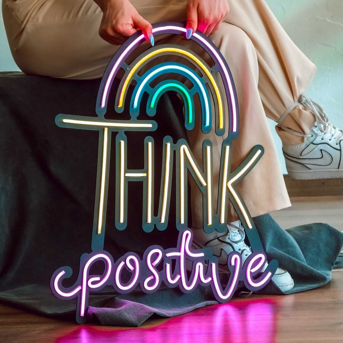 Think Positive - Neon Signs Neon Wall Art | SKU: NEO-053 | Available at Decojuana | Tags: Light,Lightning,Metal Artwork,Metal Decoration,Metal Letter,Metal Neon Wall Letter,Metal Wall Art,Metal Wall Art Decor,Metal Wall Decor,Metal Wall Letter,Metal Wall