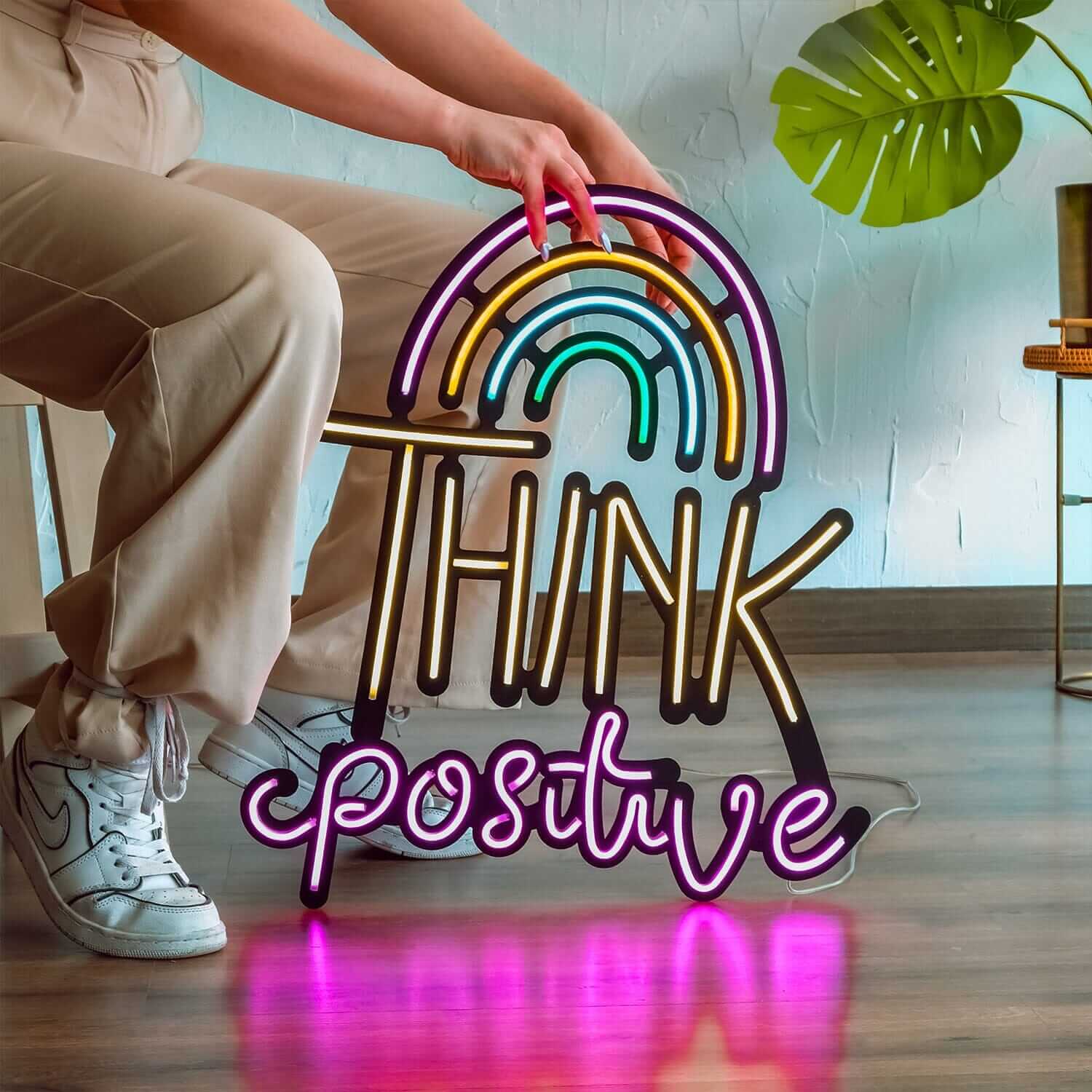 Think Positive - Neon Signs Neon Wall Art | SKU: NEO-053 | Available at Decojuana | Tags: Light,Lightning,Metal Artwork,Metal Decoration,Metal Letter,Metal Neon Wall Letter,Metal Wall Art,Metal Wall Art Decor,Metal Wall Decor,Metal Wall Letter,Metal Wall