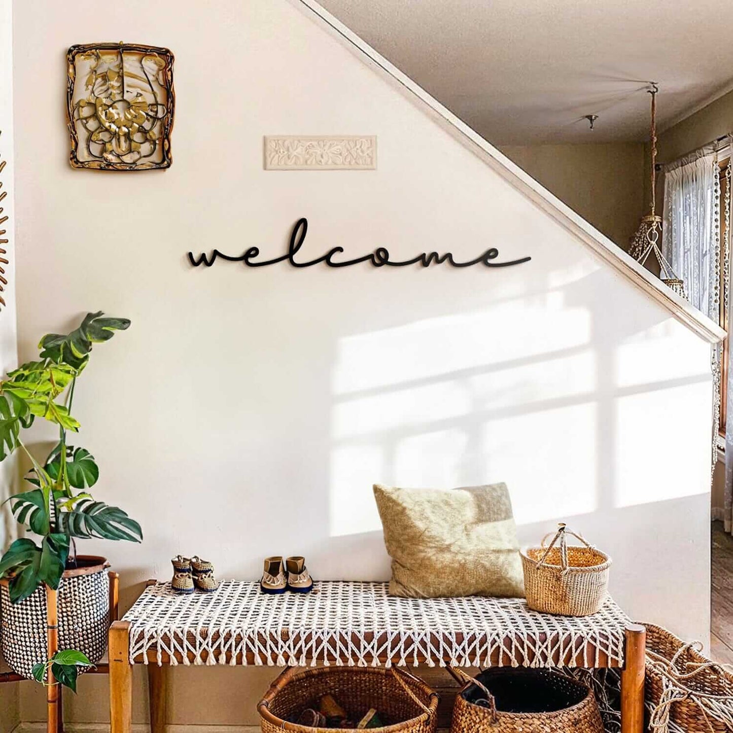 Welcome Wall Hanger - Home Decor Decals Metal Wall Art | SKU: CMR-WM | Available at Decojuana | Tags: Metal Decoration,Metal Letter,Metal Rack,Metal Wall Art,Metal Wall Art Decor,Metal Wall Decor,Metal Wall Letter