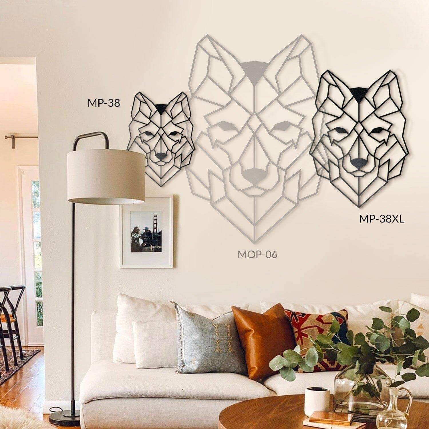 Wolf - Home Decor Decals Metal Wall Art | SKU: MP-38 | Available at Decojuana | Tags: Animal design,Animal Metal Wall Decor,Animal Wall Art,Animal Wall Decor,Animals,Geometric,Geometric Wall Art,large bedroom wall decor,Large designs,Large Wall Art,Large