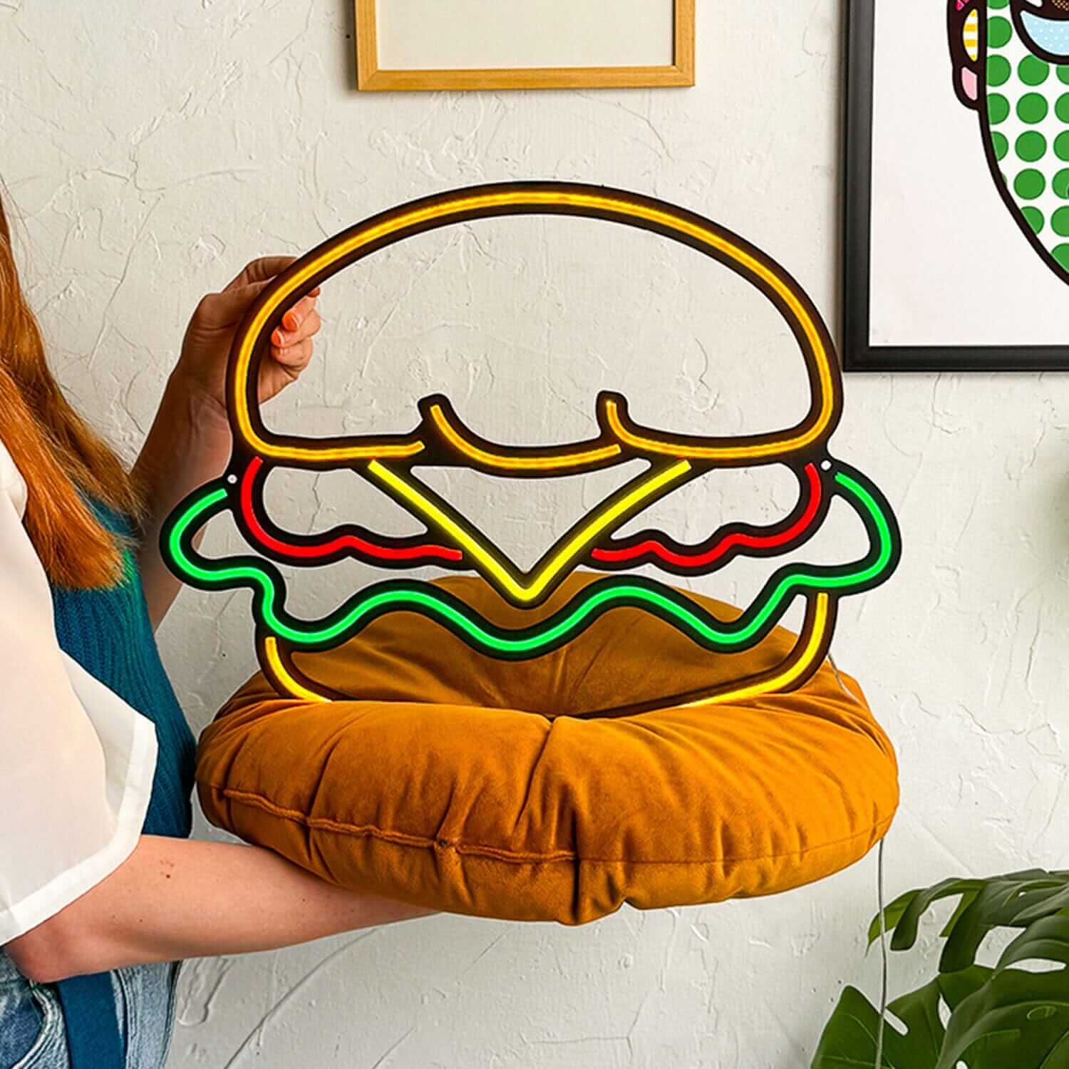 Hamburger - Neon Signs Neon Wall Art | SKU: NEO-083 | Available at Decojuana | Tags: metal neon wall decor,Neon Artwork,neon party wall decor,Neon Signs,neon wall art,Neon Wall Decor