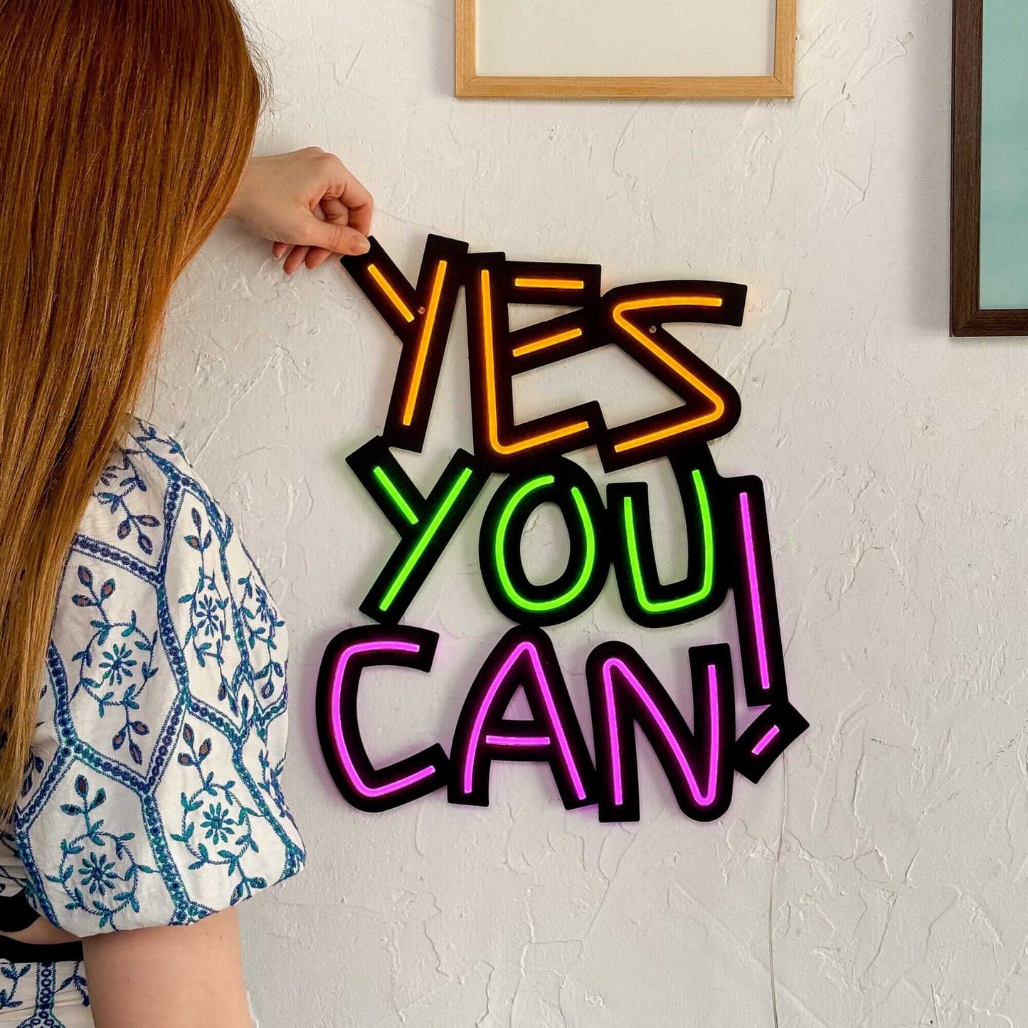 Yes You Can - Neon Signs Neon Wall Art | SKU: NEO-103 | Available at Decojuana | Tags: metal neon wall decor,Metal Neon Wall Letter,motivational neon quotes,Neon Artwork,Neon motivational quotes,neon party wall decor,neon quotes,Neon Signs,neon wall art,N