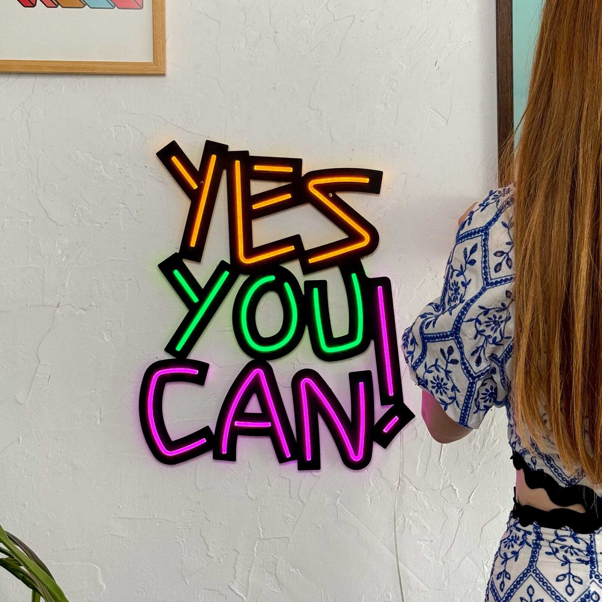 Yes You Can - Neon Signs Neon Wall Art | SKU: NEO-103 | Available at Decojuana | Tags: metal neon wall decor,Metal Neon Wall Letter,motivational neon quotes,Neon Artwork,Neon motivational quotes,neon party wall decor,neon quotes,Neon Signs,neon wall art,N